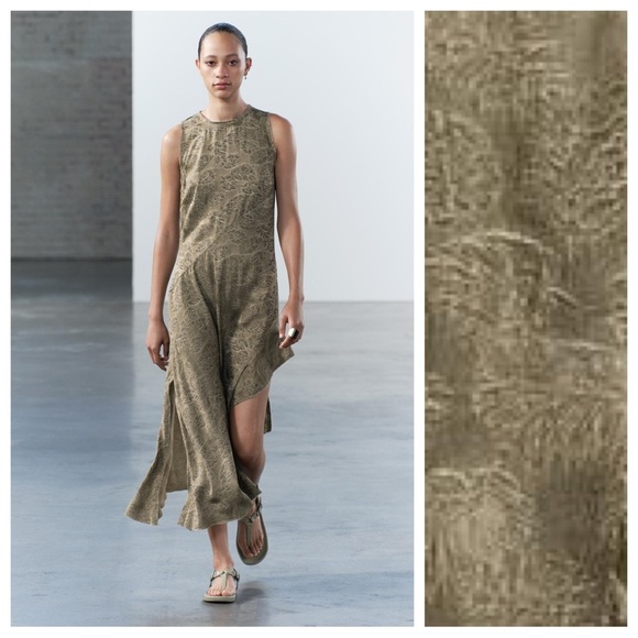 Zara Dresses & Skirts - NWT. Zara ZW Collection 100% Viscose Khaki Asymmetrical Midi Dress. Size M.